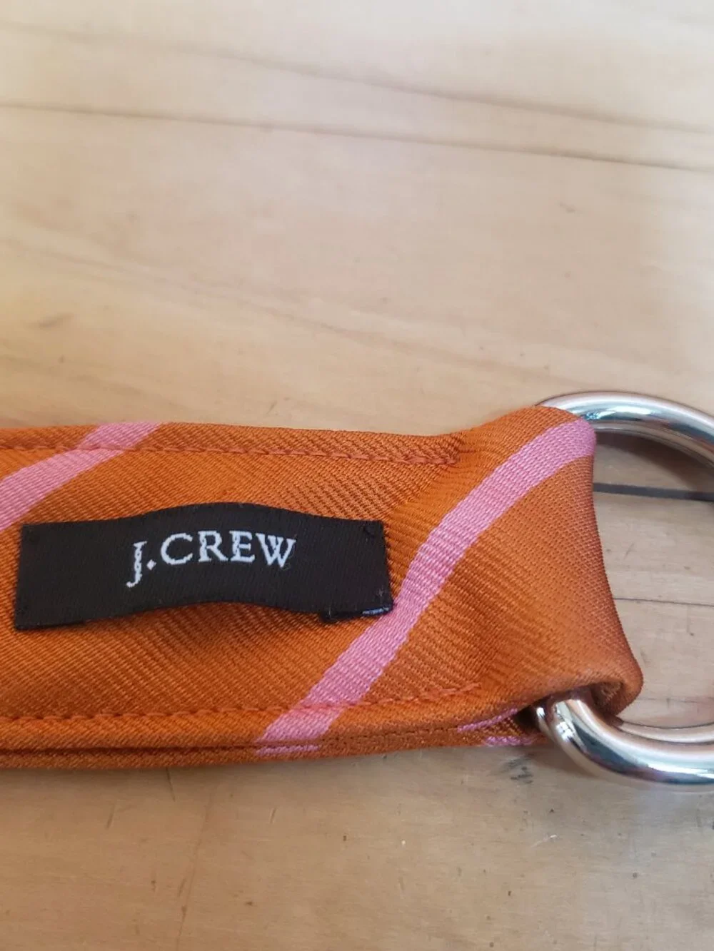 J Crew Orange Pink 100% Silk Tie D ring Belt S/M Preppy Y2K Coastal Collegiate - Picture 2 of 5